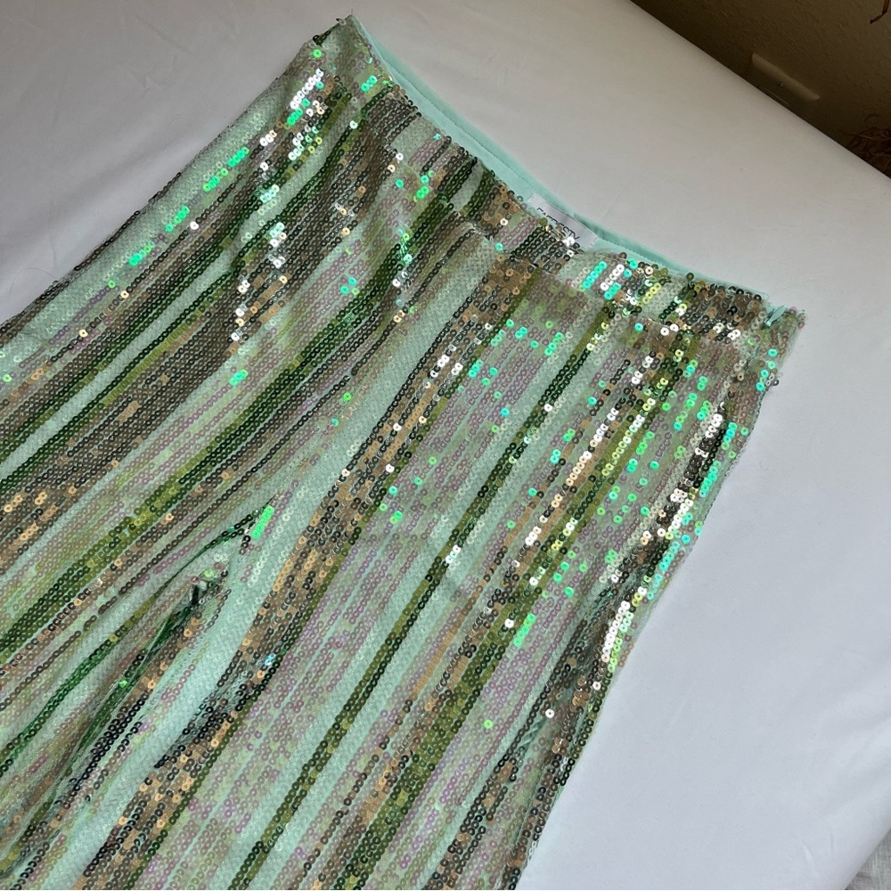 FAERIESTY green sequin striped glitter occasion wide flare bootcut leg pants - Picture 3 of 7